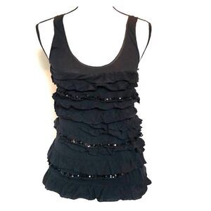 Jcrew black ruffle and sequins tank size XS